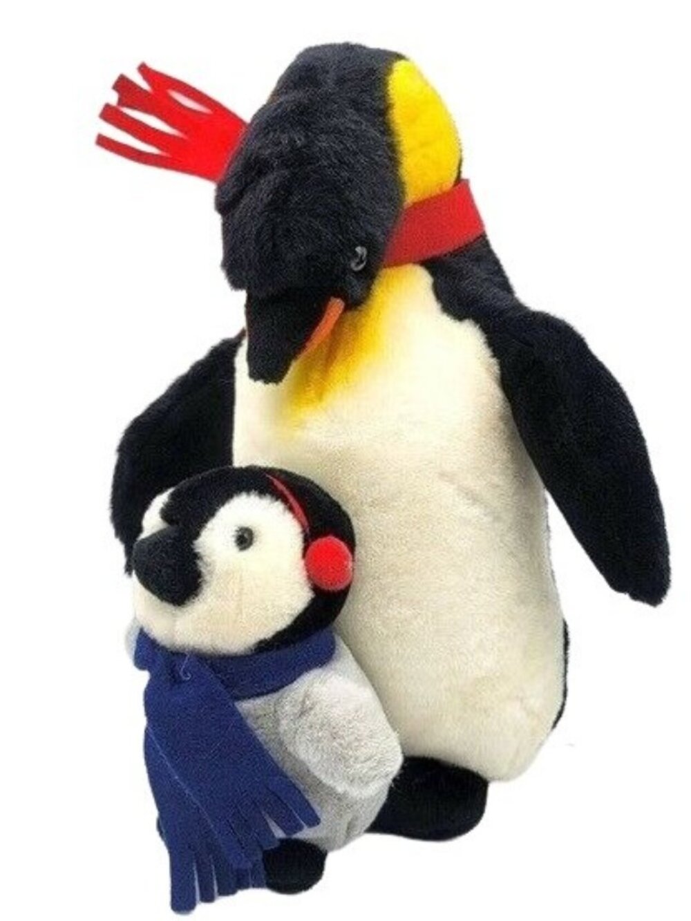 WishPets Dapper Penguin & Baby Plush 13" Scarf Earmuffs Winter #14019 VTG 1997